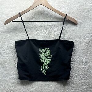 Black Green Dragon SHEIN Cropped Tank